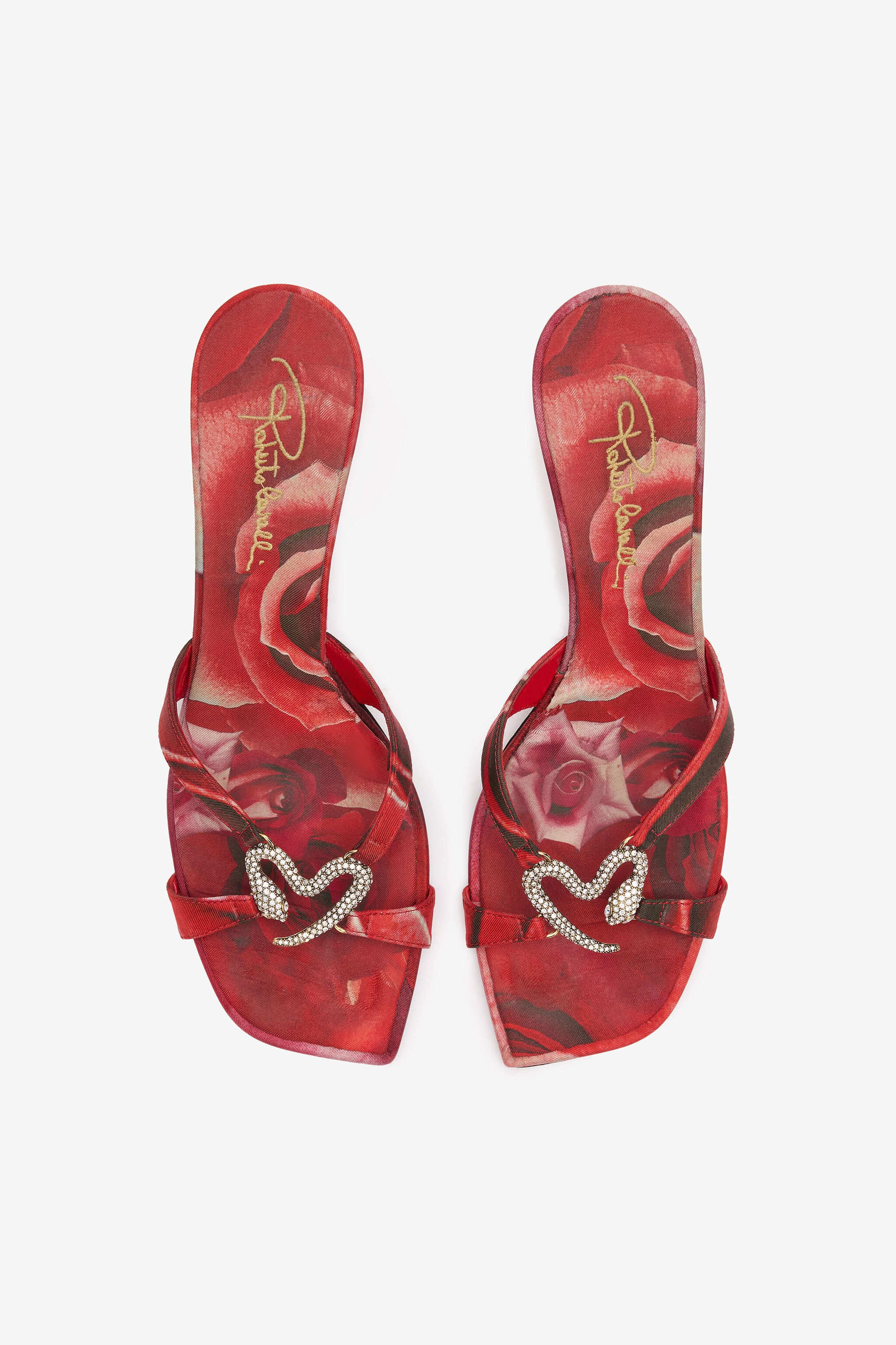 RC Sandals With Rose Print And Bejeweled Snake RC Sandals With Rose Print And Bejeweled Snake Red UKS013-FLS01