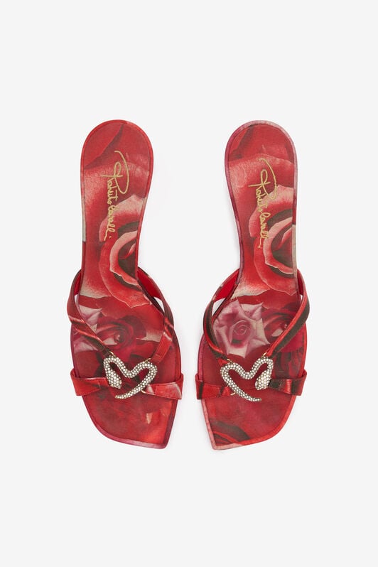 RC Sandals With Rose Print And Bejeweled Snake RC Sandals With Rose Print And Bejeweled Snake Red UKS013-FLS01