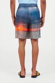 RC Silk Shorts With Sunset Print Blue/Orange UMT272-4QP89