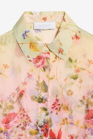 JU Miami Flowers Print Silk Blend Shirt GREEN/FUXIA WJT70S-CTR64