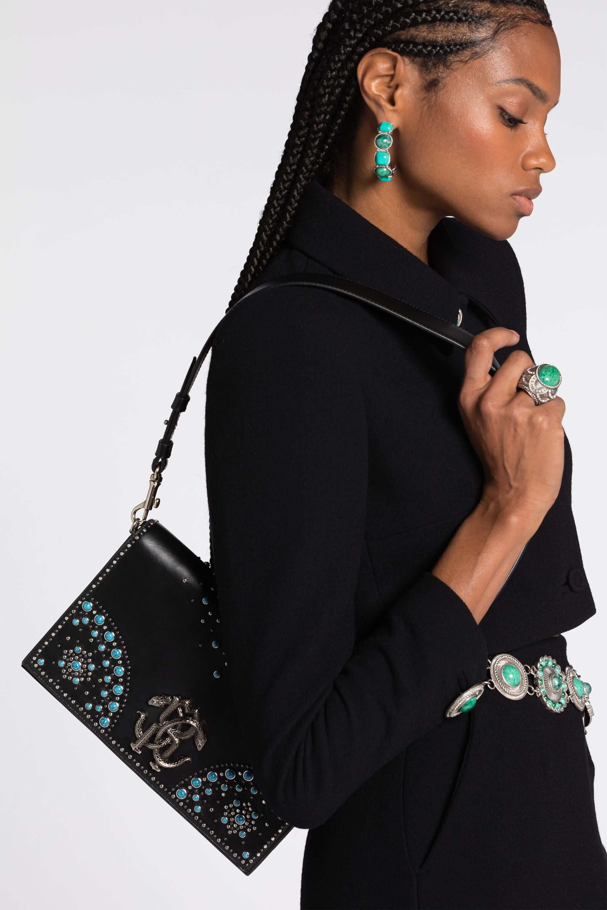 RC Mirror Snake Studded Shoulder Bag RC Mirror Snake Studded Shoulder Bag Black RKB005-PZB32