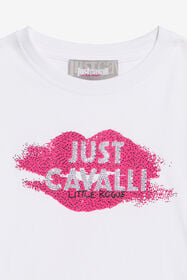 JC White Crop T-Shirt With Print and Logo WHITE WFT63L-5B007
