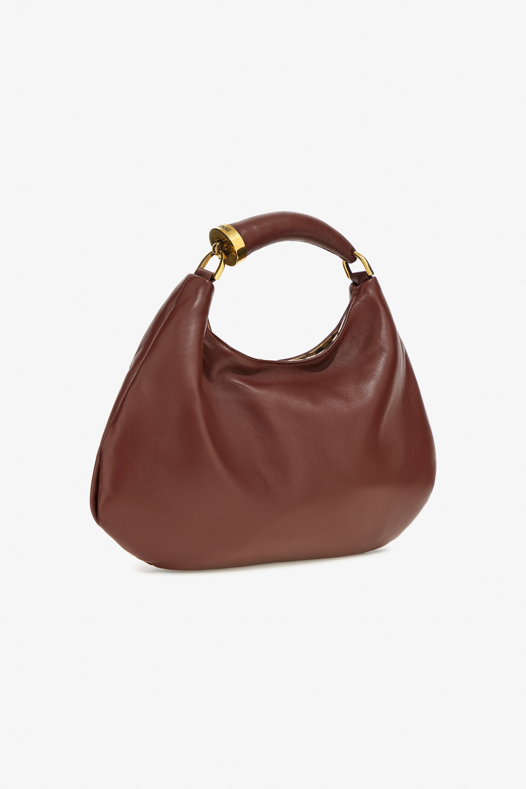RC Leather Hobo Bag with Fang Handle Brown TKB009-PZM78