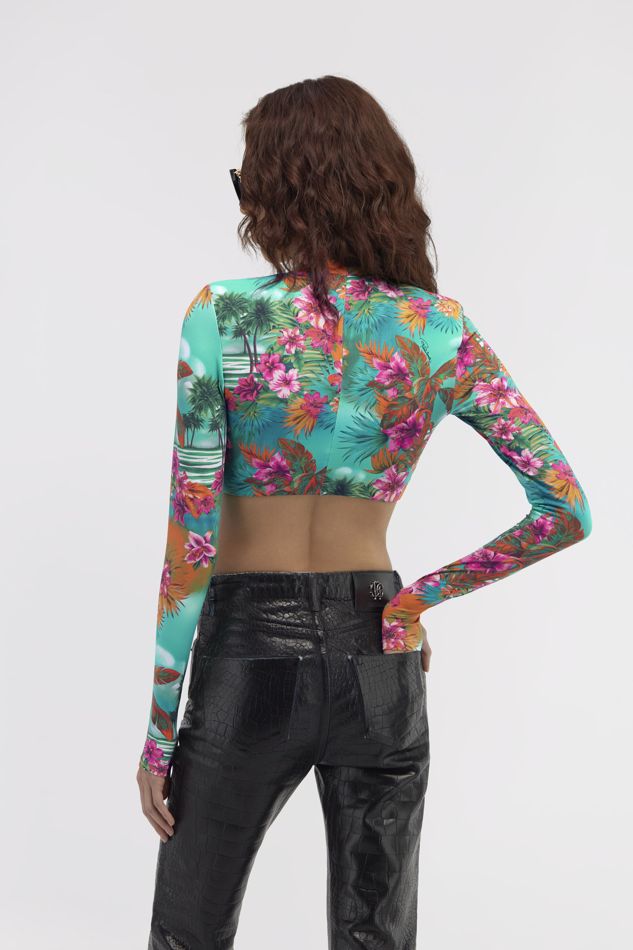 Hawaii Print Crop Top in Light blue for Women | Roberto Cavalli®