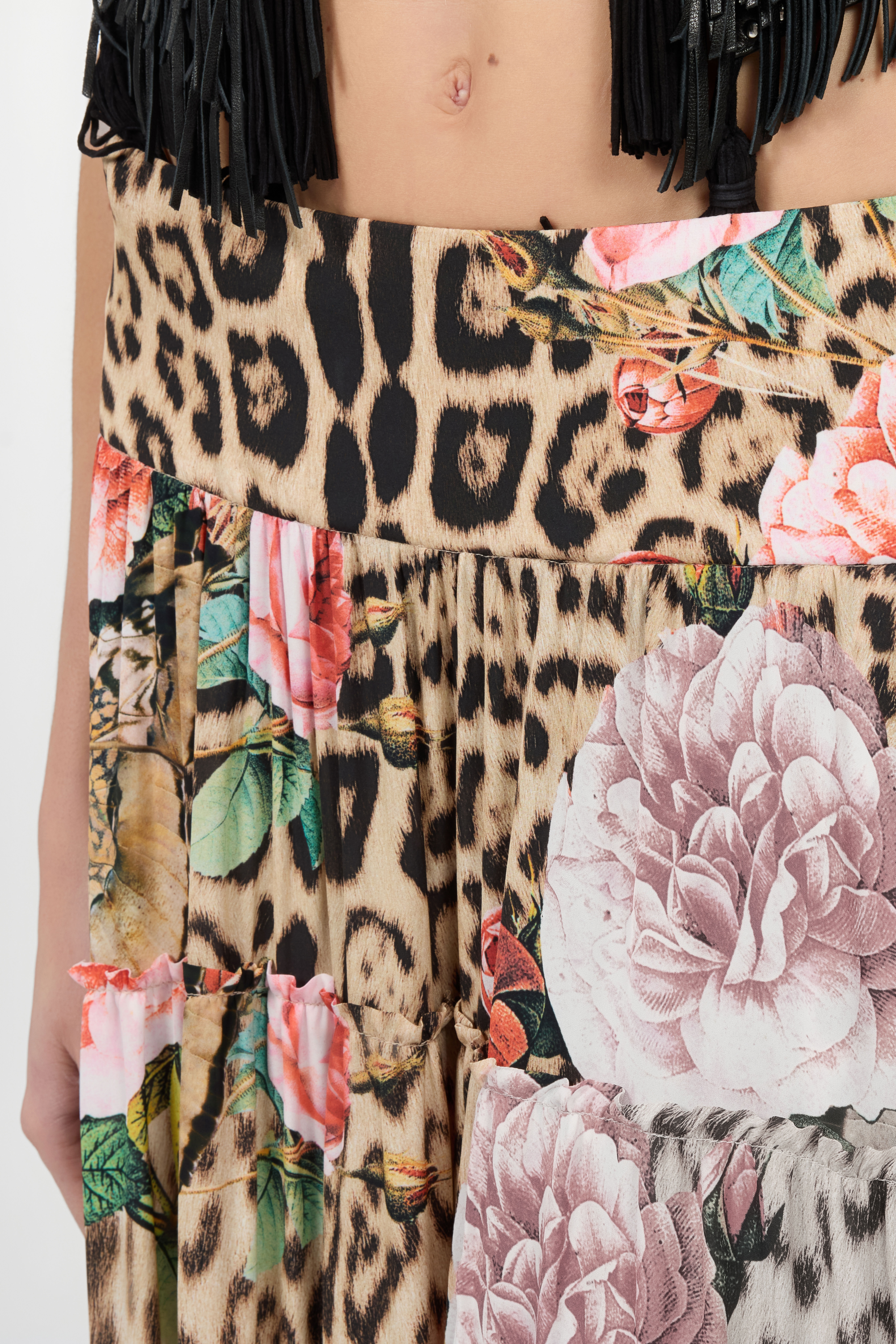 RC Long Skirt With Jaguar Roses Print RC Long Skirt With Jaguar Roses Print NATURAL XQT302-7HT24