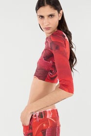 RC Rose-Print Crop Top Red UKT608-LNN48