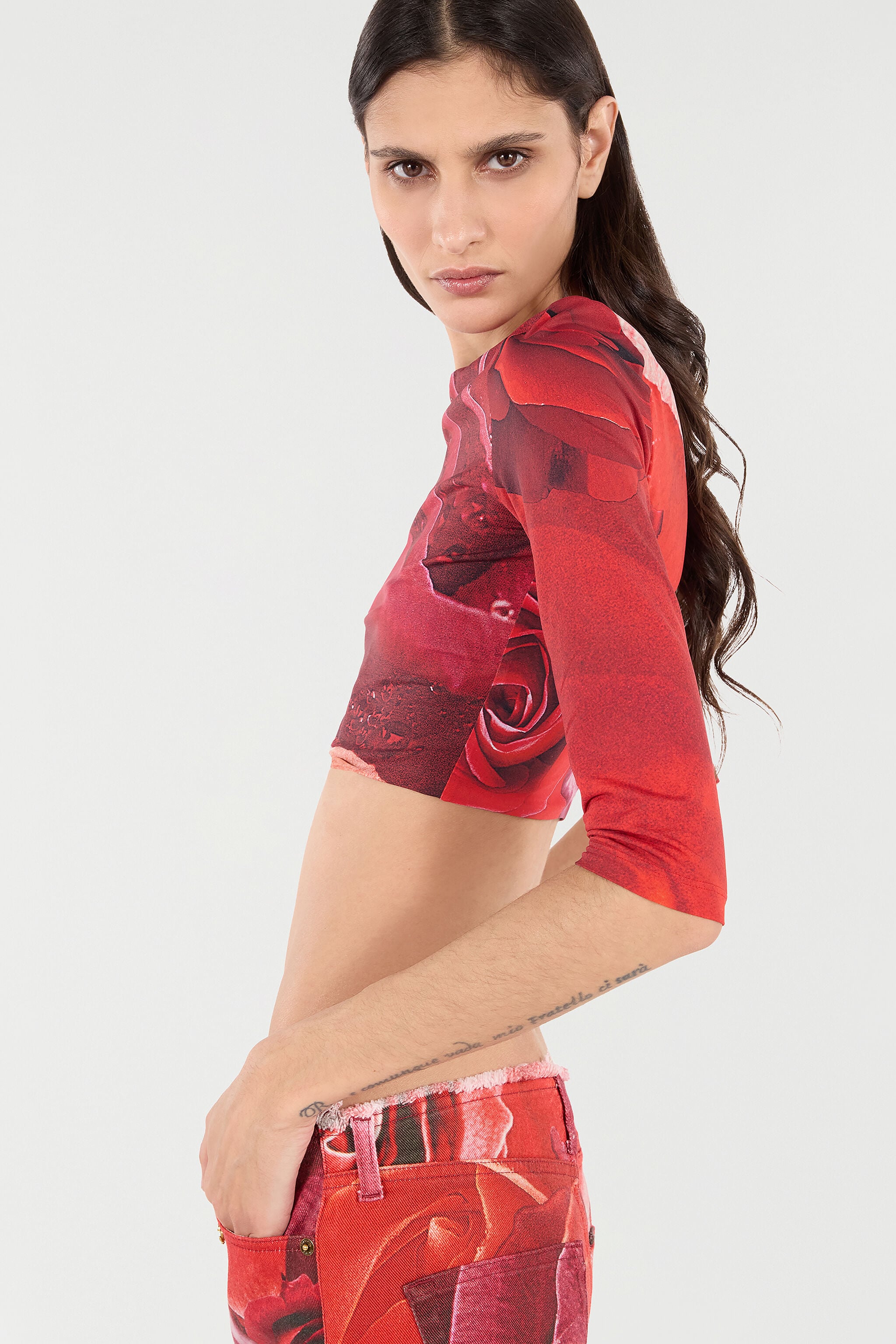 RC Rose-Print Crop Top RC Rose-Print Crop Top Red UKT608-LNN48