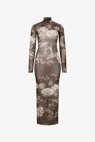 RC Laminated Tulle Dress With Fiammingo Flowers Print BLACK /DARK GREY LAM XWT134-TLT77