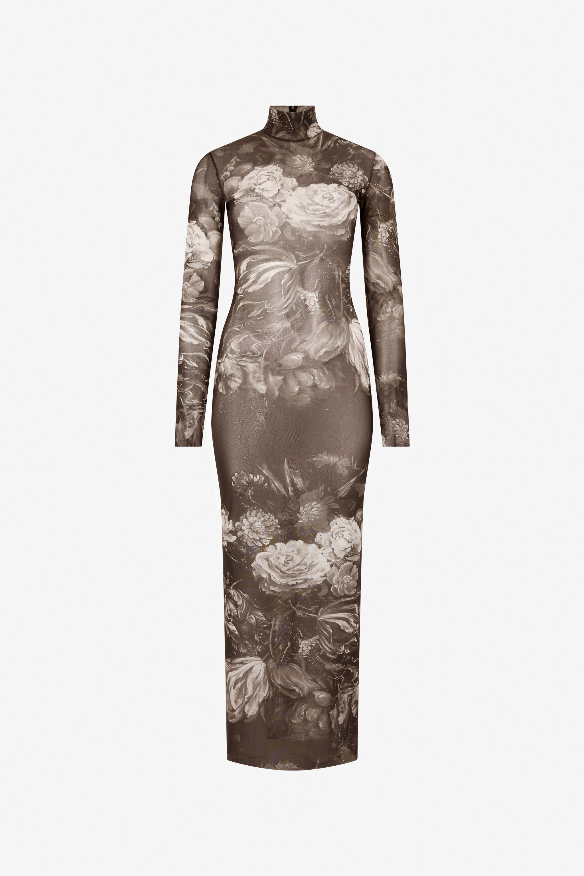 RC Laminated Tulle Dress With Fiammingo Flowers Print BLACK /DARK GREY LAM XWT134-TLT77