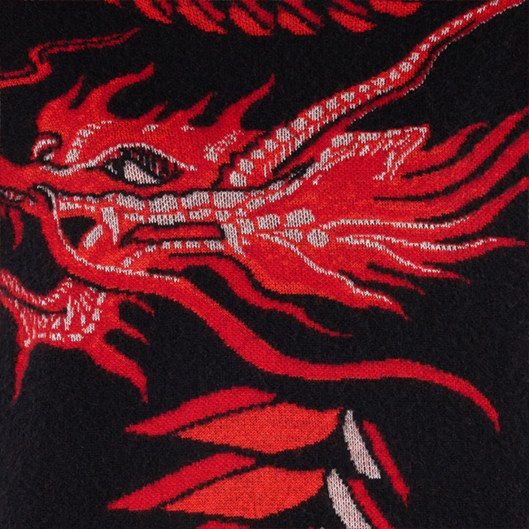 Long Sweater With Pattern And Dragon in Black/Red for Women