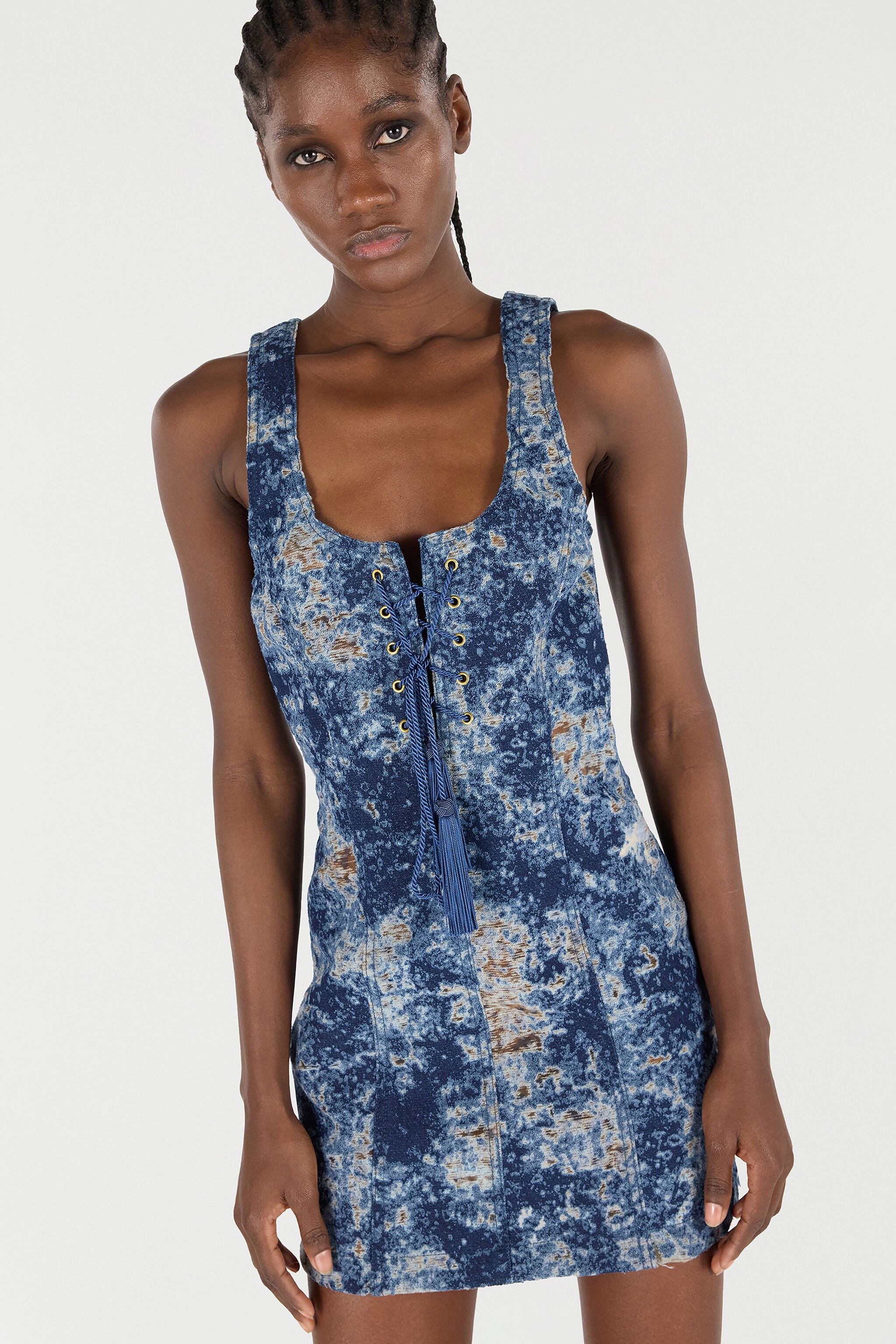 Mini Dress With Discoloration in BLU SCURO for Women | Roberto