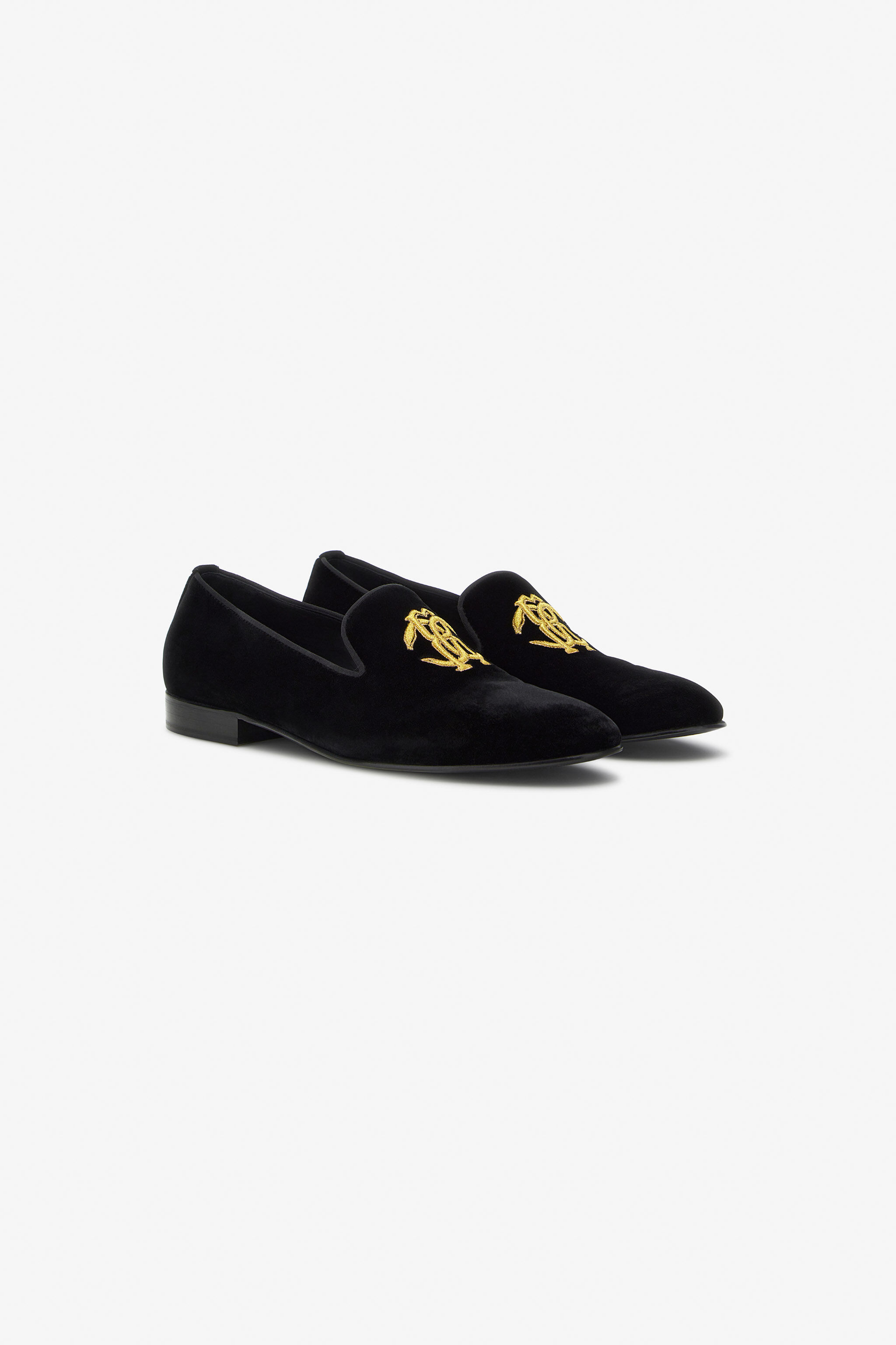 Velvet loafers with Monogram Mirror Snake in Black/Gold for Men