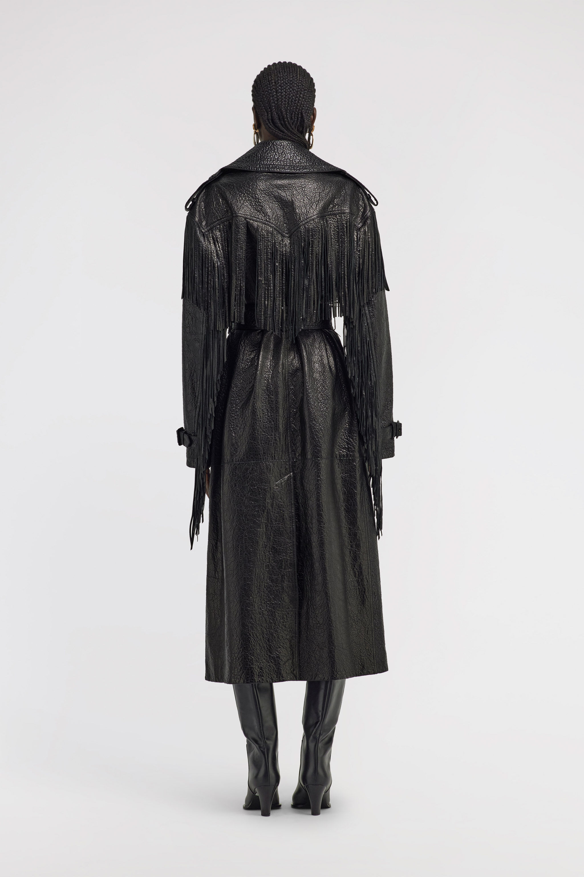 CORTIS マーティン　タワレコ　ラキドロ Fringed Leather Trench Coat in Black for Women | Roberto Cavalli®