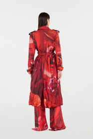 RC Long Trench Ondulé À Imprimé Roses Rouge UKT503-5RN48