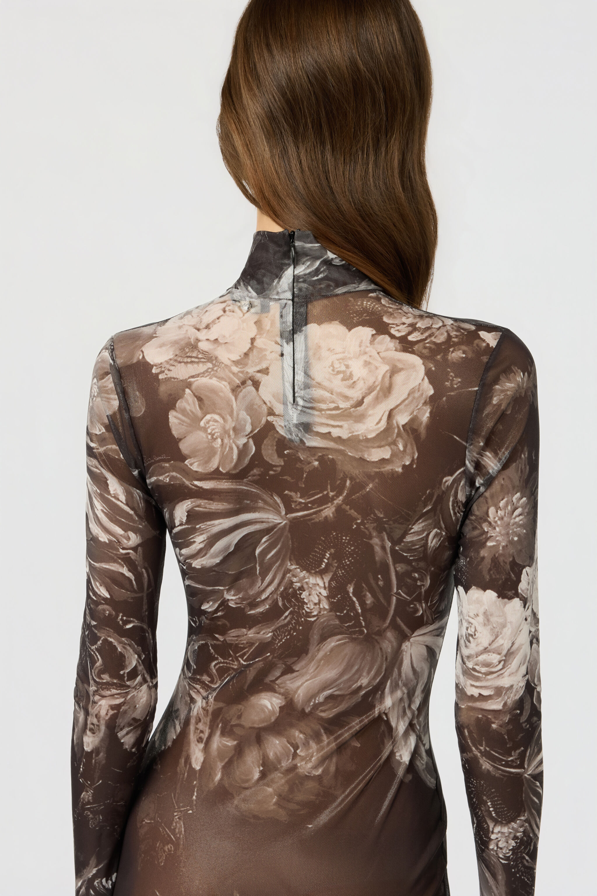 RC Laminated Tulle Dress With Fiammingo Flowers Print BLACK /DARK GREY LAM XWT134-TLT77