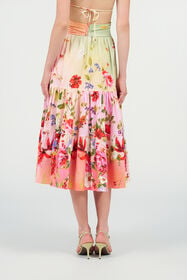 RC Midi Skirt with Miami Flowers Print GREEN/FUCHSIA WQT303-3AR32