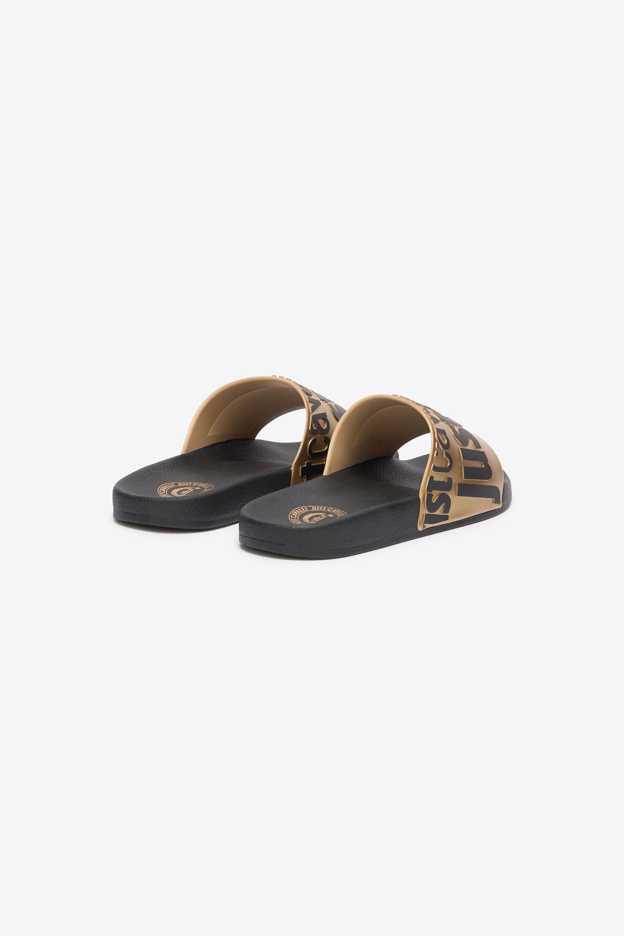JC Slipper Mit Schriftzug Und Goldfarbenem Querriemen JC Slipper Mit Schriftzug Und Goldfarbenem Querriemen Schwarz/Gold UFS043-UF365