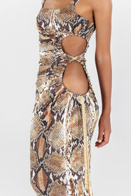 RC Python print midi dress Brown UWT137-LNN93
