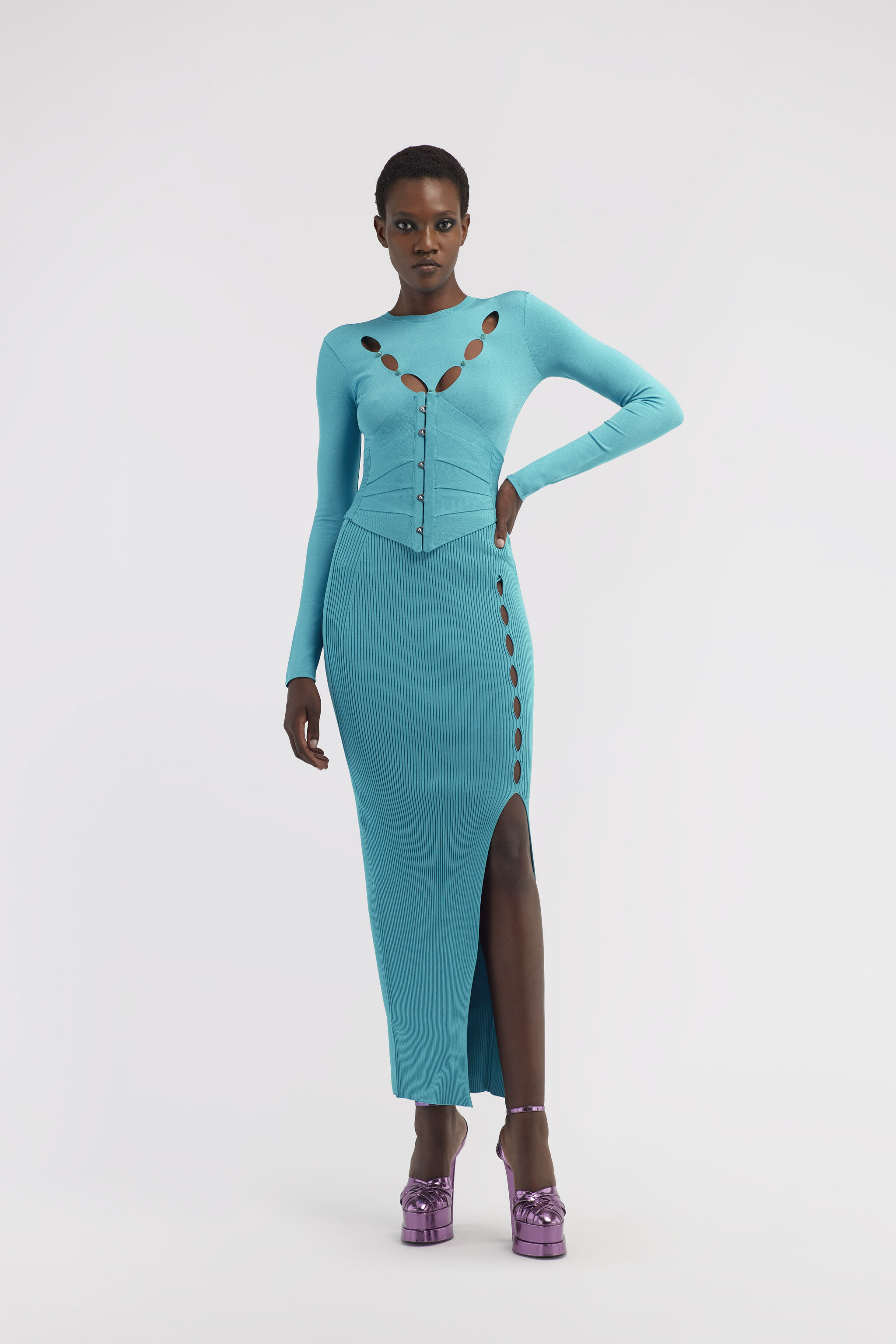 RC Ribbed long skirt with cut-out RC Ribbed long skirt with cut-out Light blue RKM301-MG011