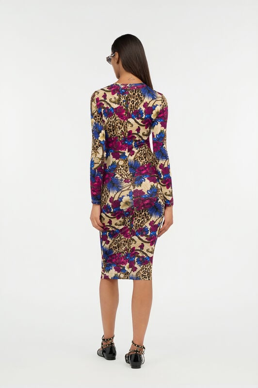 JC Flower Leopard Print Midi Dress JC Flower Leopard Print Midi Dress 700 BEIGE + 343 CILI VFT292-VF442