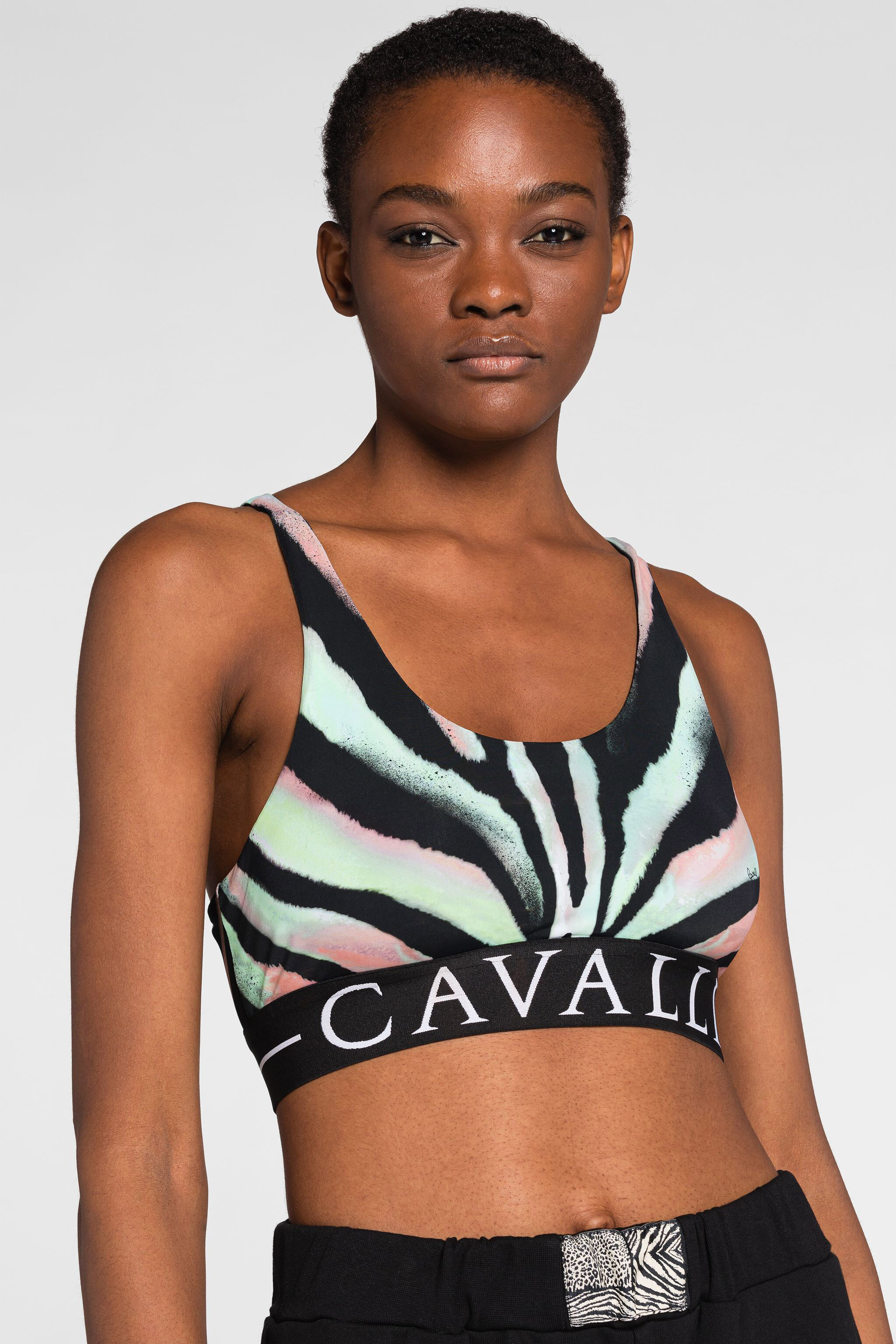 RC Crop-Top mit Zebra-Print und Logo-Jacquard RC Crop-Top mit Zebra-Print und Logo-Jacquard Hellgrün/Schwarz OQT60D-LND03