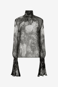 RC Blouse in Silk with Fiammingo Flowers Print BLACK/GREY XWT702-CKT77