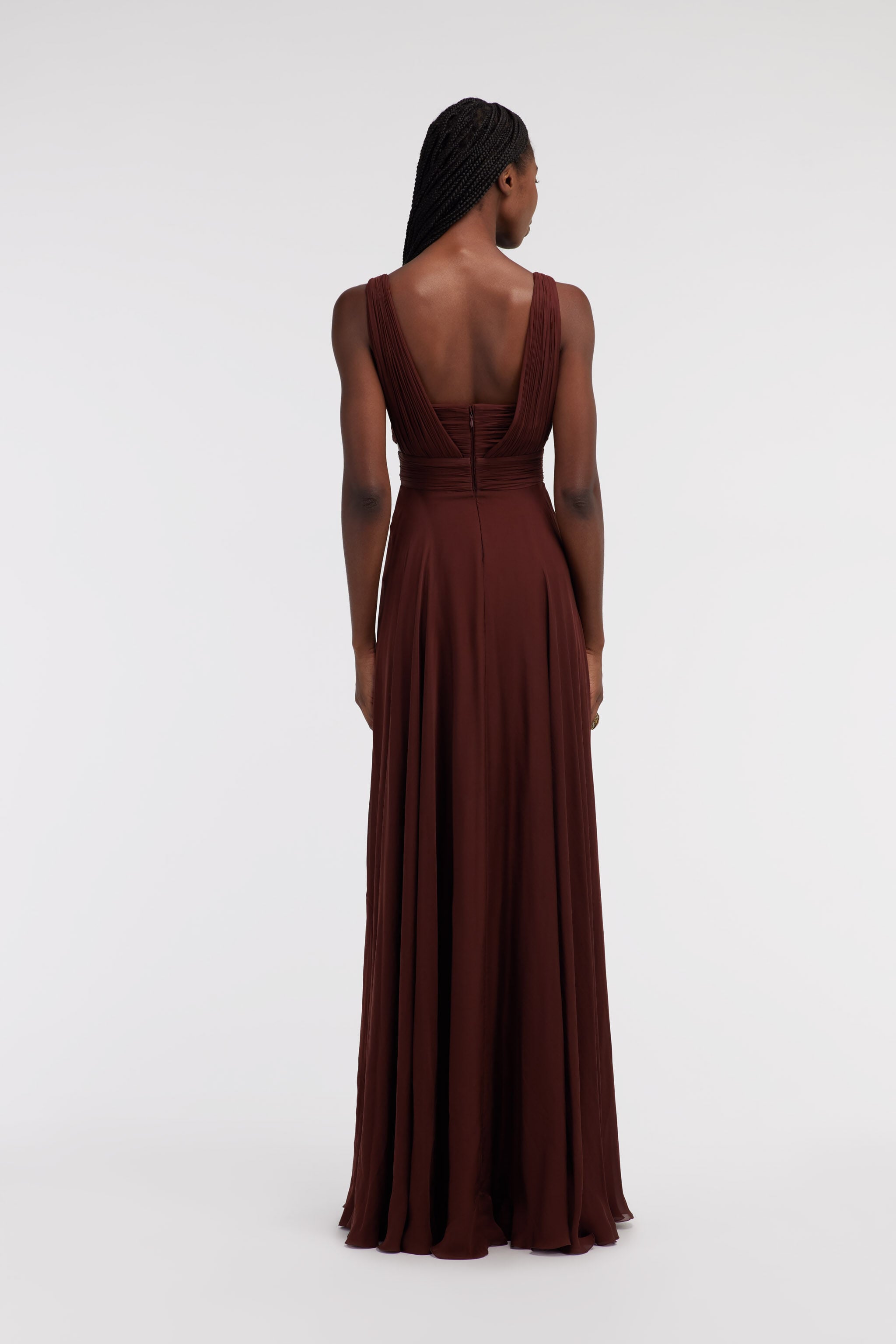 RC Vestido Maxi De Seda Marrón Con Escote Pronunciado RC Vestido Maxi De Seda Marrón Con Escote Pronunciado Marrón oscuro SKT170-CC001