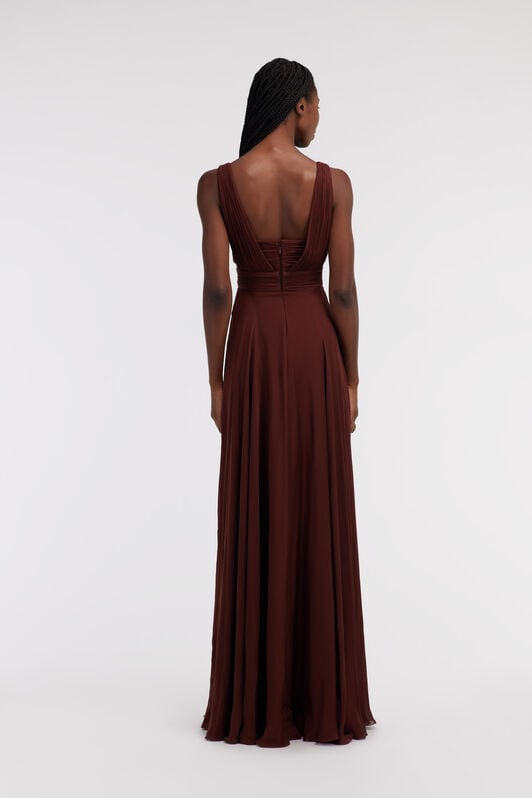 RC Vestido Maxi De Seda Marrón Con Escote Pronunciado RC Vestido Maxi De Seda Marrón Con Escote Pronunciado Marrón oscuro SKT170-CC001