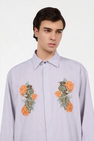 RC Shirt With Embroidered Snakes And Flowers WHITE/BLUE/BROWN XNT722-CH106
