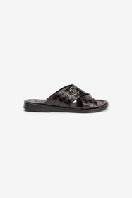 RC Dark Brown Crocodile-Effect Leather Slide Sandals DARK BROWN VMS001-PZ037