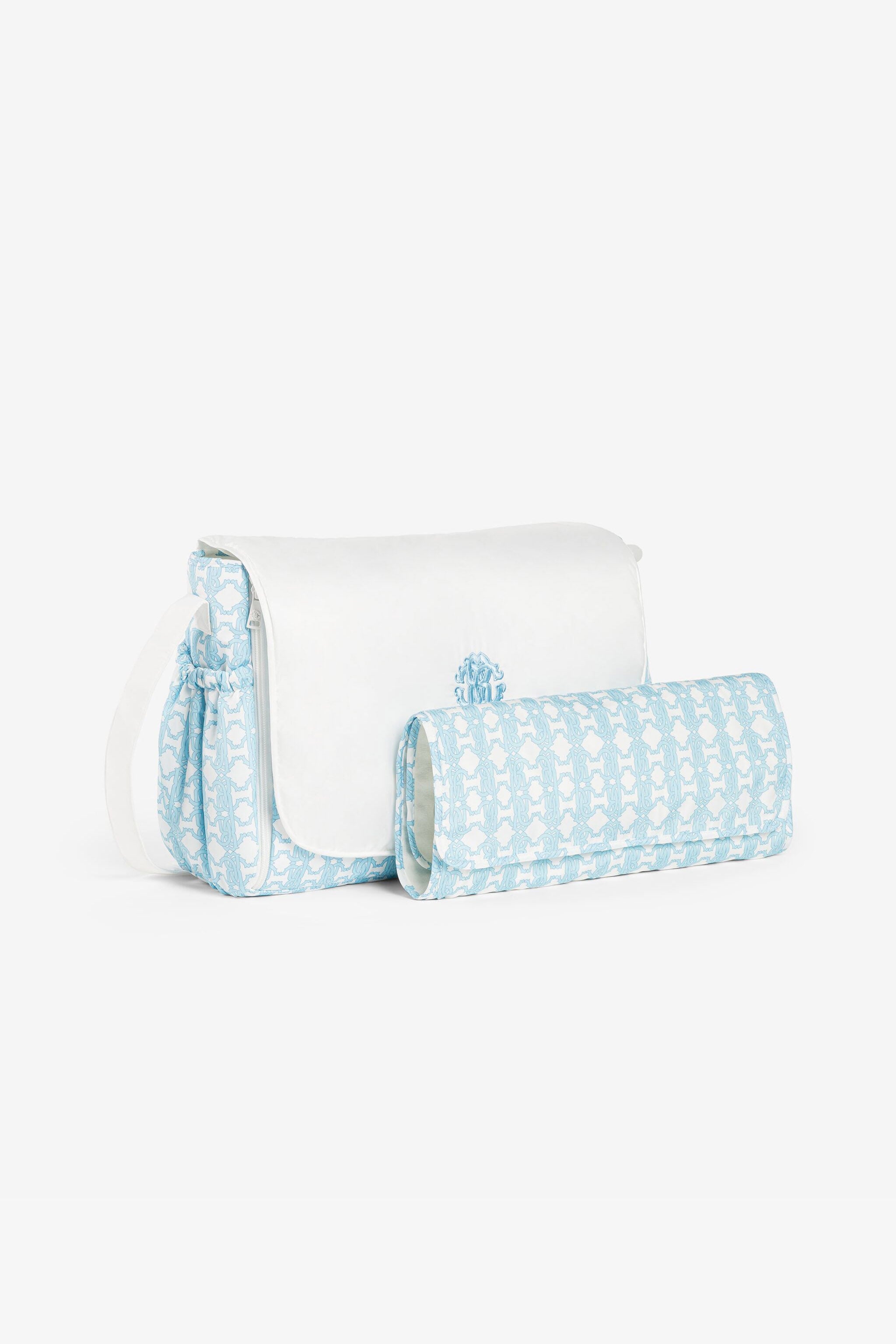 JU RC Monogram-Embroidered Changing Bag JU RC Monogram-Embroidered Changing Bag Light blue RJT844-5RF66