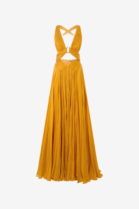RC Extra-Long Pure Silk Dress Yellow VKT158-CC001
