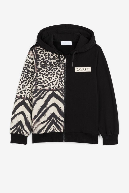 JU Leopard And Freedom-Print Zip Hoodie JU Leopard And Freedom-Print Zip Hoodie Black/White PJT922-CF050