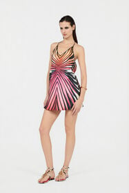 RC Ray Of Paradise Print Silk Mini Dress CORAL XKT101-4QM33