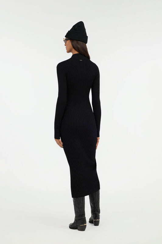 JC Black Ribbed-Knit Zip-Front Midi Dress BLACK VFT255-VF402