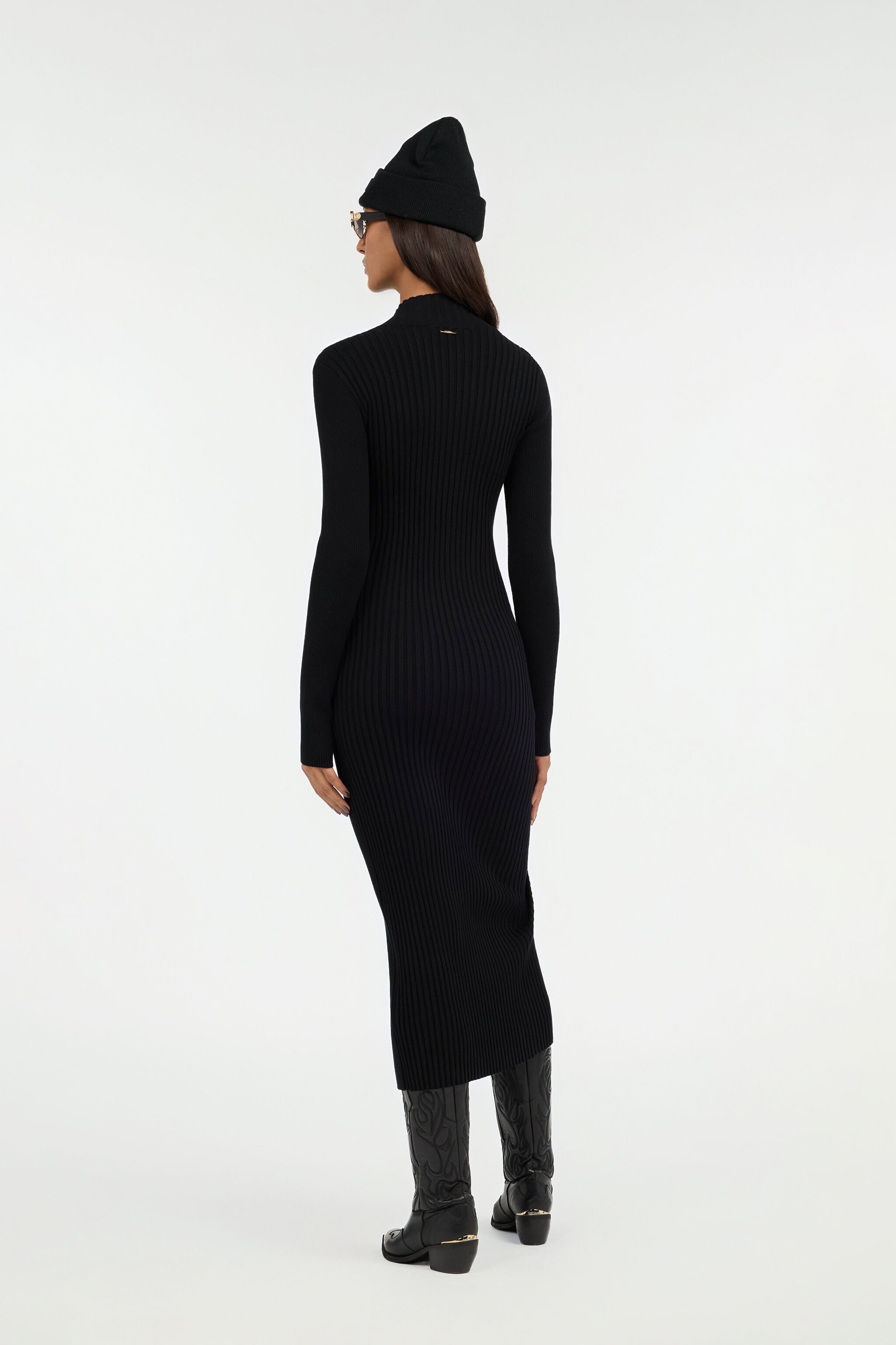 JC Black Ribbed-Knit Zip-Front Midi Dress BLACK VFT255-VF402