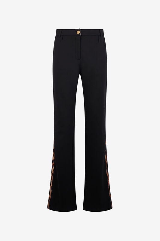 RC Black Flare Trousers Leopard Side Panels BLACK TOT20A-FT223