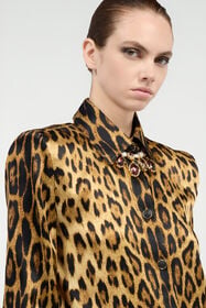 RC Silk Shirt With Jaguar Skin Print Brown VWT700-TYQ71