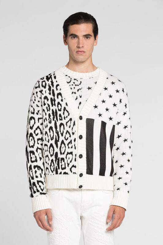 RC Animal jacquard V-neck cardigan Black/White QRM614-MG005