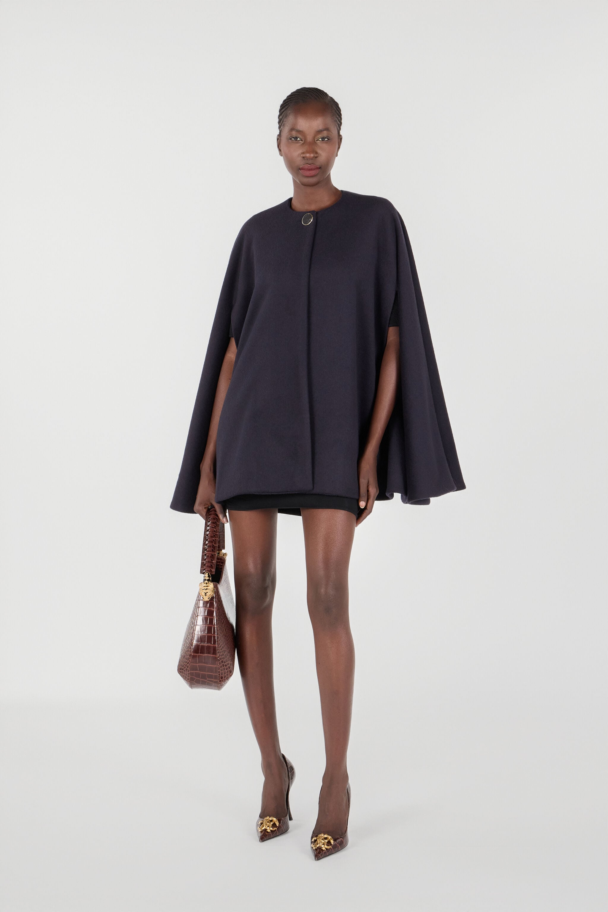 Cashmere-Blend Cape Coat in Black for Women | Roberto Cavalli®