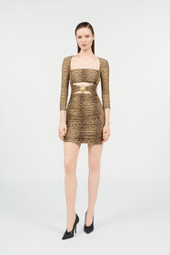 RC Mini Dress with Baby Jaguar Print and Cut-Out Detail BROWN WQT124-LNR31