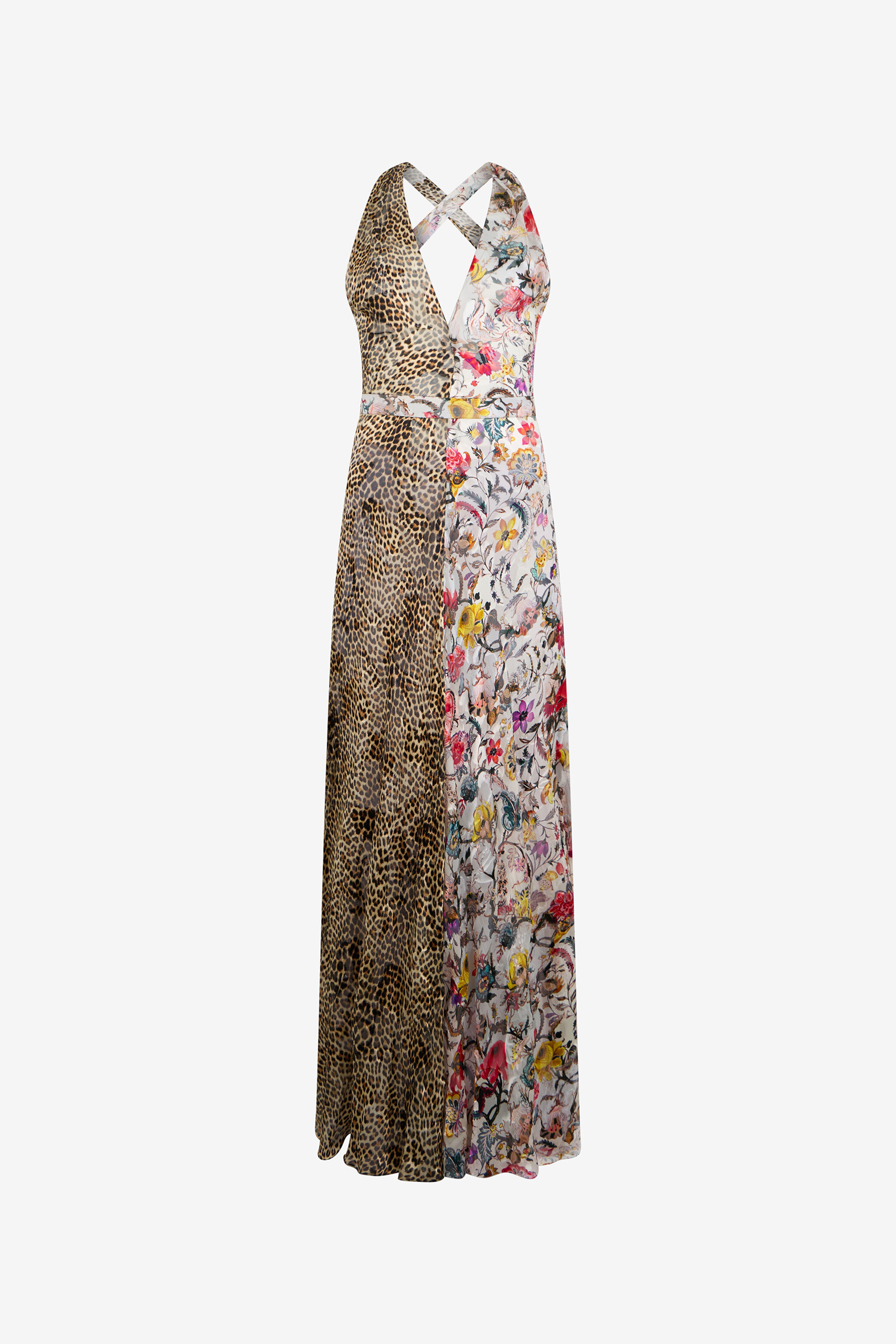 Long Chiffon Dress with Florentine Flowers Print in MULTICOLOR for