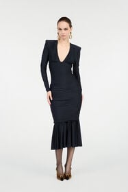 RC Black Midi Dress With Ruffles Black VWT153-LL002