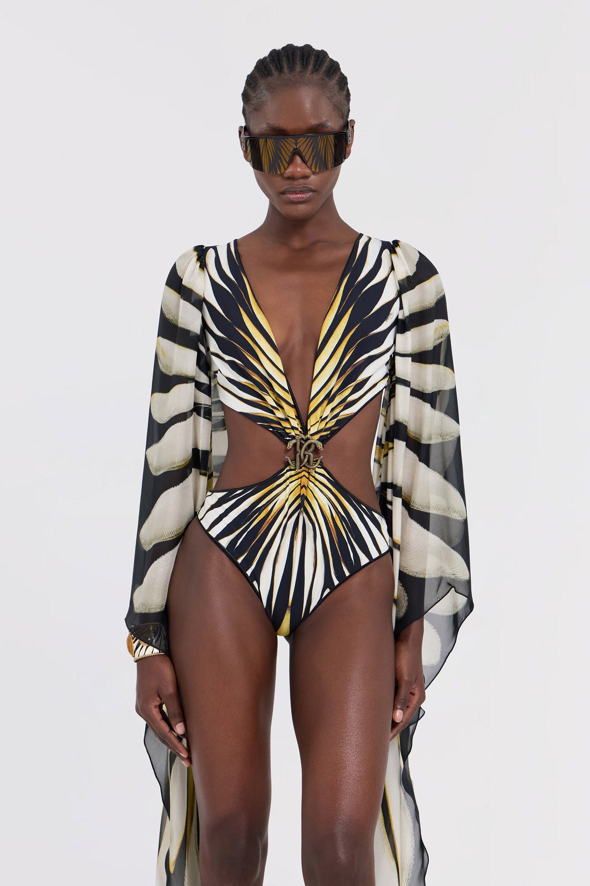 RC Ray Of Gold Print Cut-out One-Piece Swimsuit RC Ray Of Gold Print Cut-out One-Piece Swimsuit Gold TKW002-HVM33