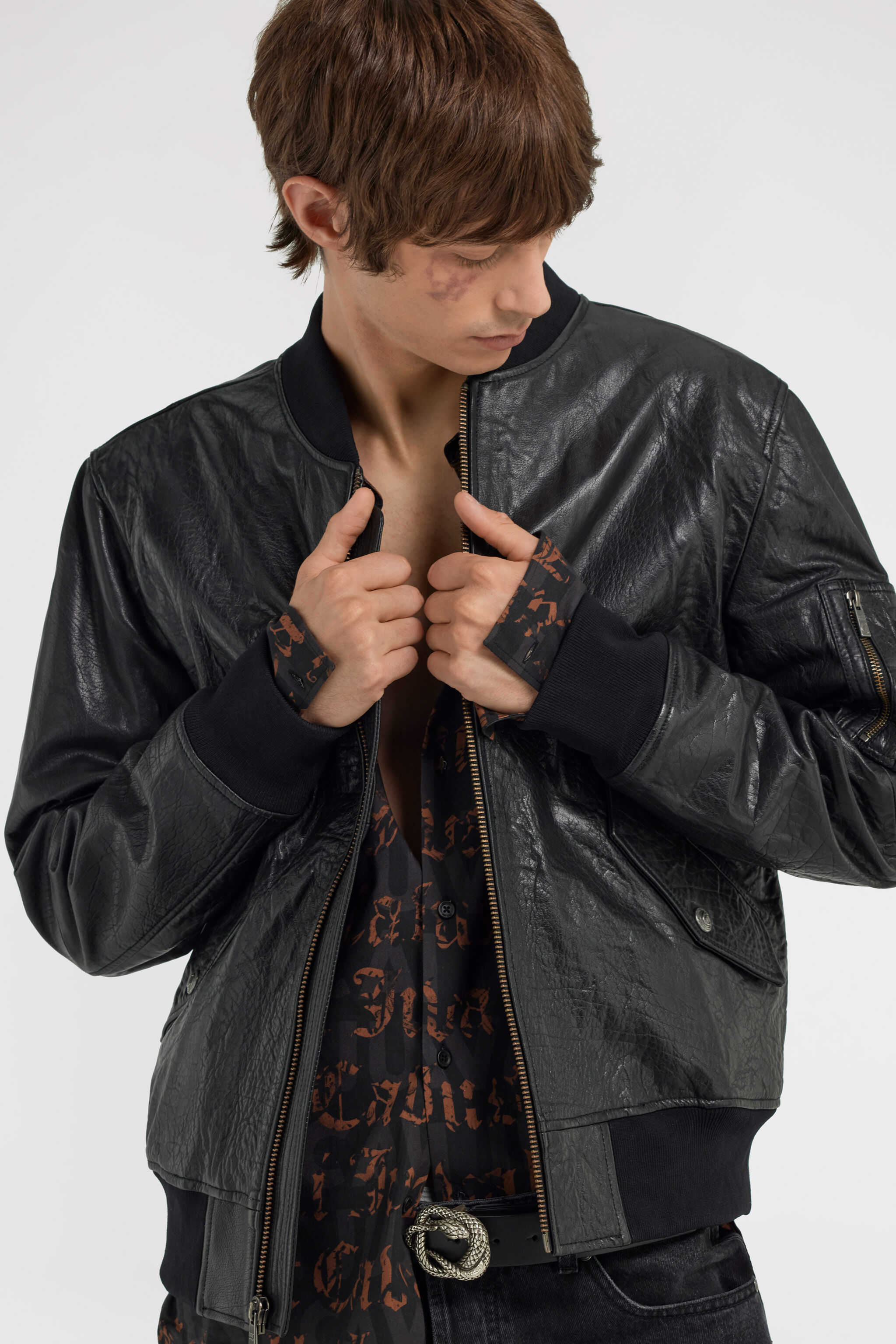 Just Cavalli leather bomber jacket in Black for Men | Roberto Cavalli®