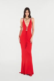 RC Long Dress With Criss-Cross Detail Red VQT148-JE034