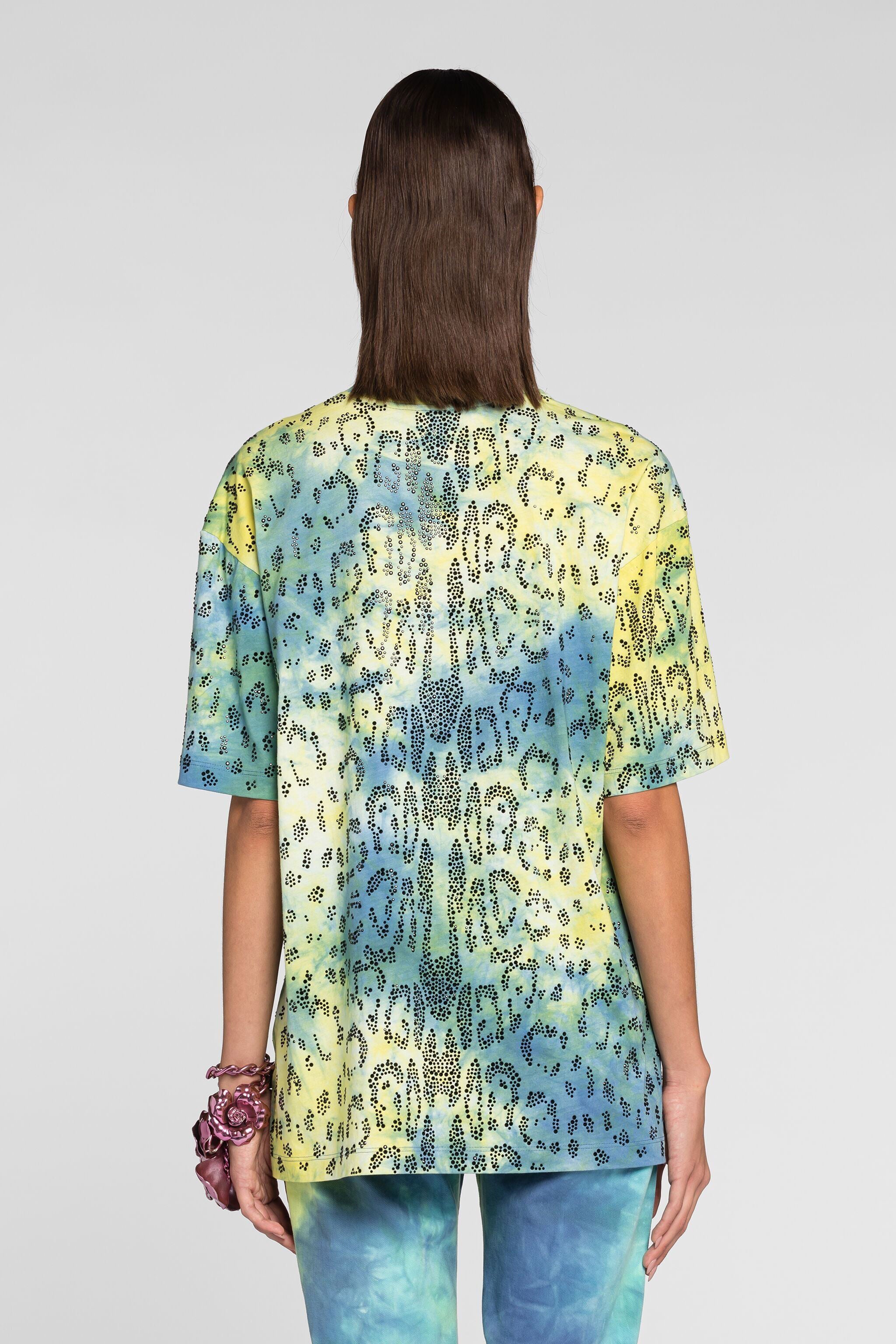 RC Rhinestone tie-dye print T-shirt RC Rhinestone tie-dye print T-shirt Light green/Light blue QKT61G-JD061