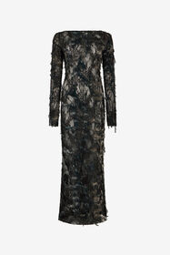 RC Dress with Fur Print on Destroyed-Effect Lace BLACK/BEIGE XWT145-7HT79