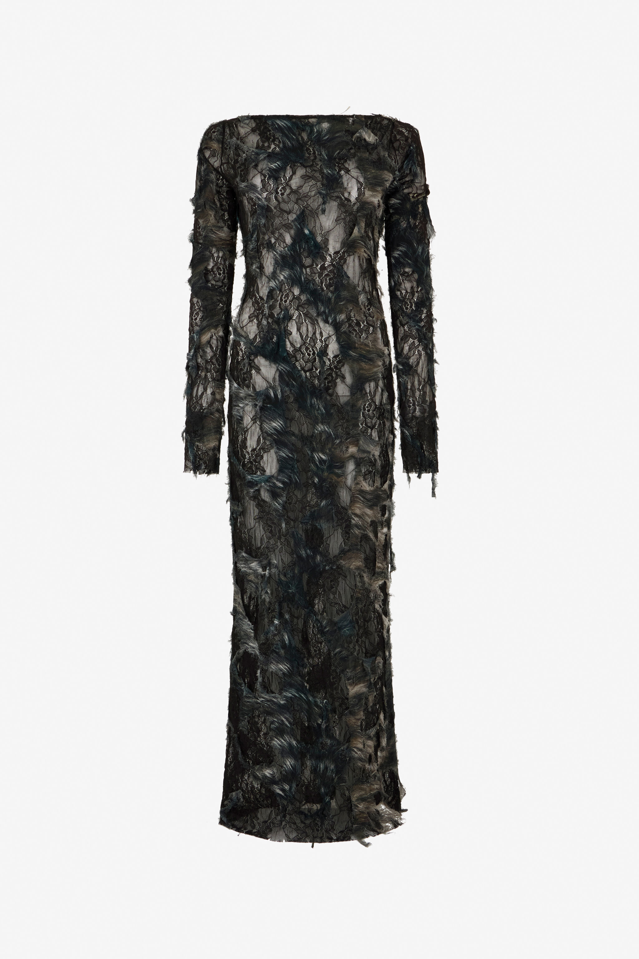 RC Dress with Fur Print on Destroyed-Effect Lace RC Dress with Fur Print on Destroyed-Effect Lace BLACK/BEIGE XWT145-7HT79