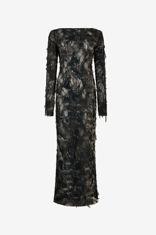 RC Dress with Fur Print on Destroyed-Effect Lace RC Dress with Fur Print on Destroyed-Effect Lace BLACK/BEIGE XWT145-7HT79